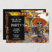 Invitation 💀 Funny La Calavera en casquette avec des fleurs (Devant / Derrière)