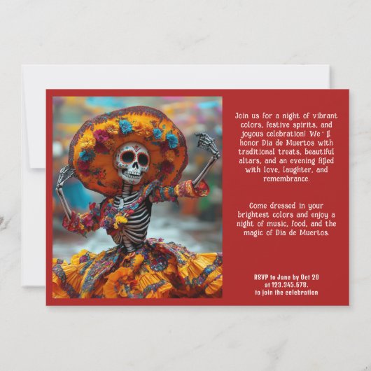 Invitation 💀 Funny La Calavera en robe orange (Dos)