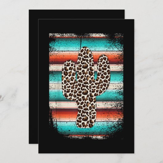 Invitation Funny Leopard Cactus Serape Cactus imprimé Turquoi (Devant / Derrière)