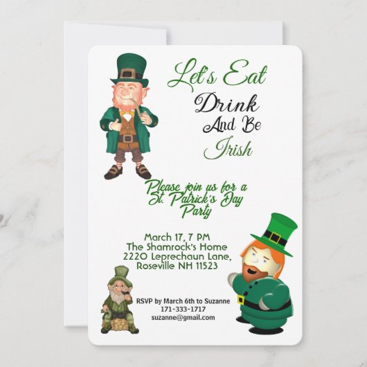 Invitation Funny Leprechaun Manger Boire Irish St patrick Par (Devant)