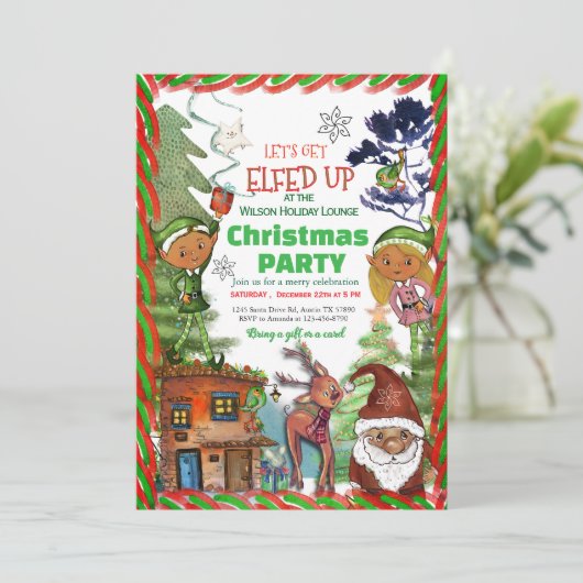 Invitation Funny Let's Get Elfed Up Christmas Party (Debout devant)