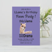 Invitation Funny Llama Animal Anniversaire de la ferme (Debout devant)