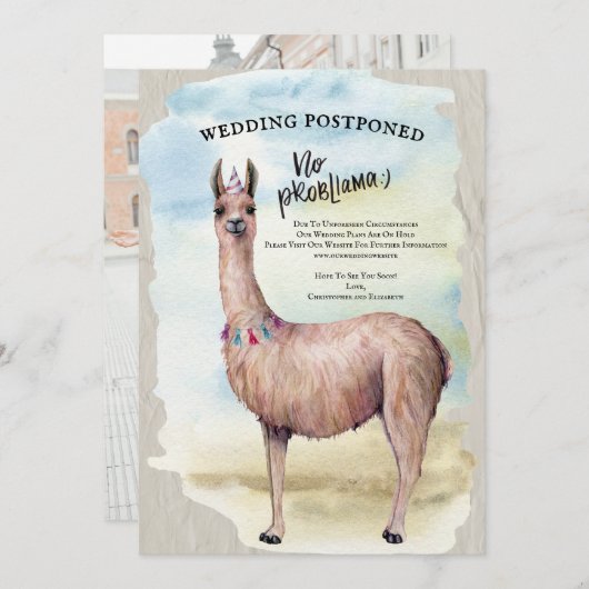Invitation Funny Llama Mariage Photo reportée Date de modific (Devant / Derrière)