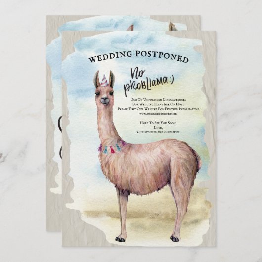 Invitation Funny Llama Mariage reportée Date de modification (Devant / Derrière)