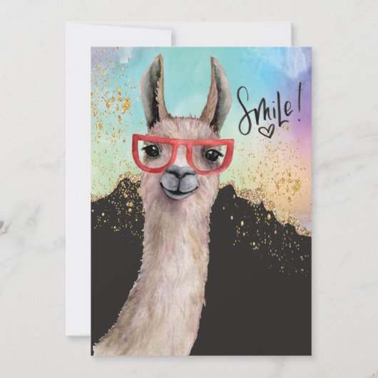 Invitation Funny Llama Parties scintillant Mariage aquarellé (Dos)