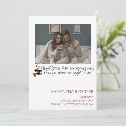 Invitation Funny Mariage à thème Café Enregistrer le design D (Debout devant)