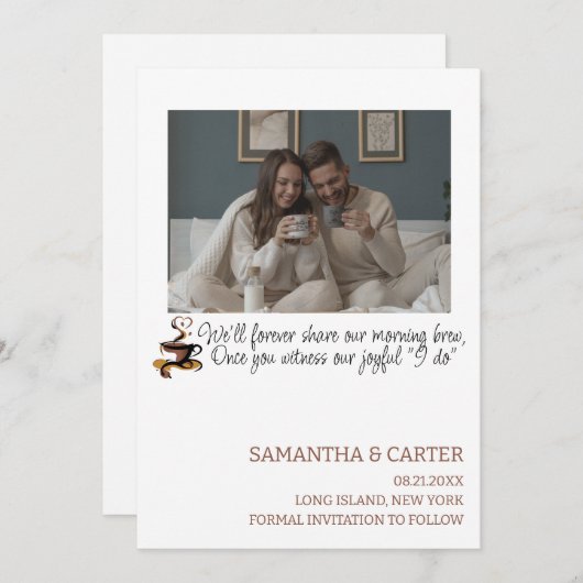 Invitation Funny Mariage à thème Café Enregistrer le design D (Devant / Derrière)