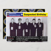 Invitation Funny Mens Birthday Police Line UP Noir et blanc (Devant / Derrière)