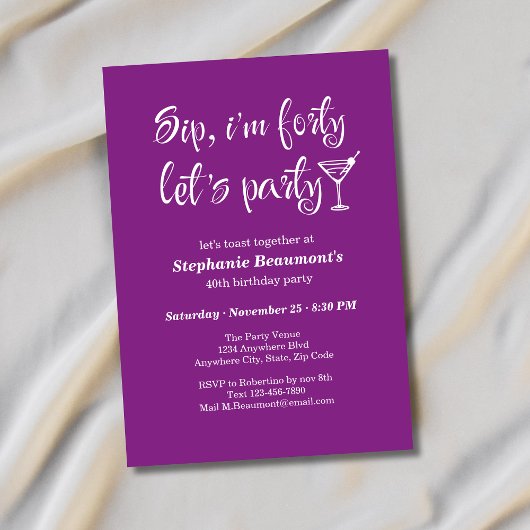 Invitation Funny Modern Sip I'm Fifty Woman's 40th Birthday