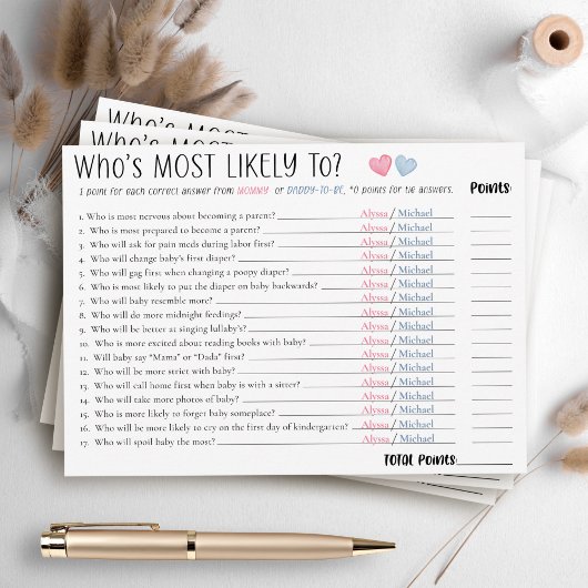 Invitation Funny Most Likely To Couples Baby Shower Game Card