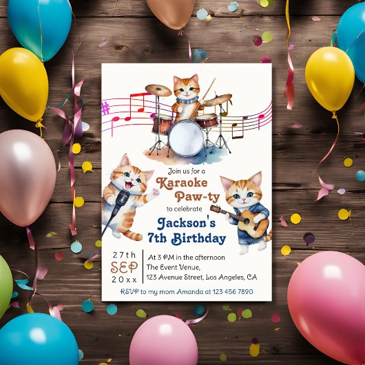 Invitation Funny Musical Cats Karaoke Anniversaire de enfant