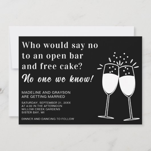 Invitation Funny Open Bar Free Cake Mariage Décontracté (Devant)