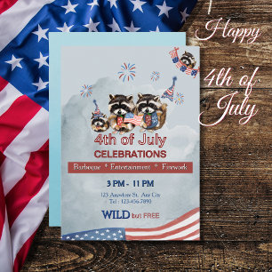 Invitation Funny Patriotic Raccoons BBQ & Fireworks