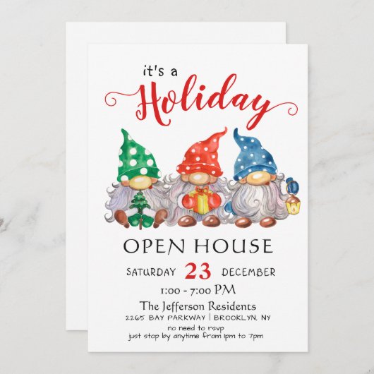 Invitation Funny Père Noël Gnomes Noël Holiday Open House (Devant / Derrière)