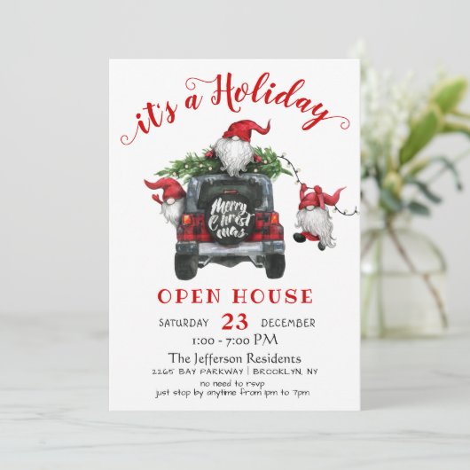 Invitation Funny Père Noël Gnomes Noël Holiday Open House (Debout devant)