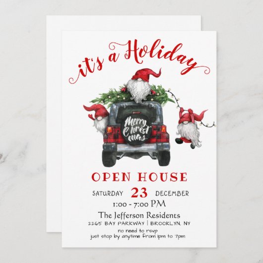 Invitation Funny Père Noël Gnomes Noël Holiday Open House (Devant / Derrière)