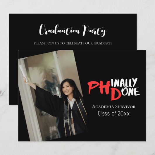 Invitation Funny PhD Graduation Phinally Done Photo (Devant / Derrière)