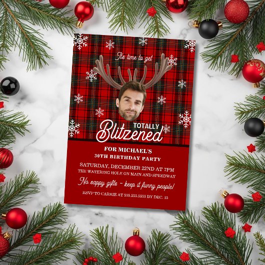 Invitation Funny Photo Face Blitzened Christmas Birthday