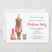 Invitation Funny pink santa watercolor Christmas party invite (Devant)