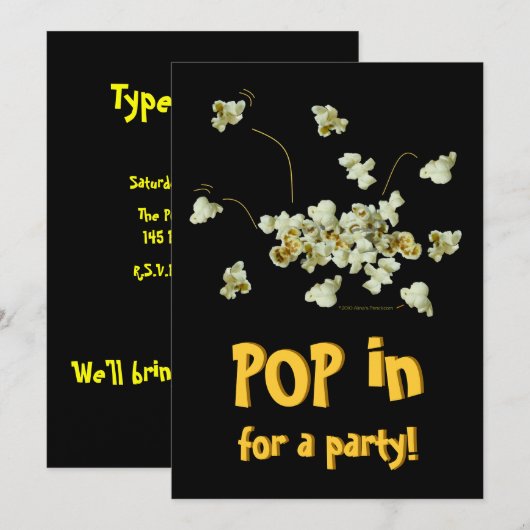 Invitation Funny Popping Popcorn Modèle d'invitation (Devant / Derrière)