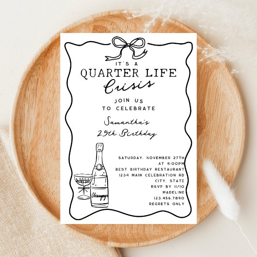 Invitation Funny Quarter Life Crisis Retro Bow 25e anniversai