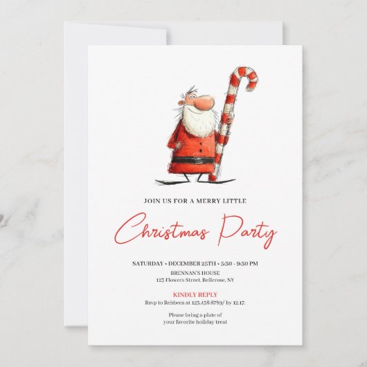 Invitation Funny Quirky Santa Hand-Lettered Party Invite (Devant)
