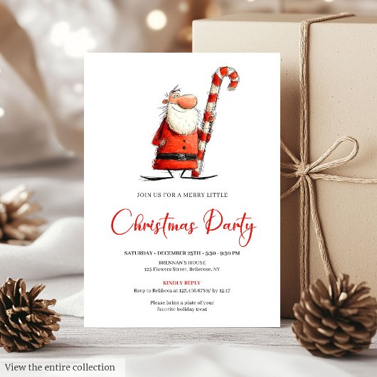 Invitation Funny Quirky Santa Hand-Lettered Party Invite