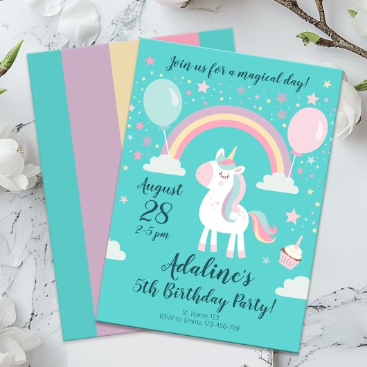Invitation Funny Rainbow Unicorn fête d'anniversaire