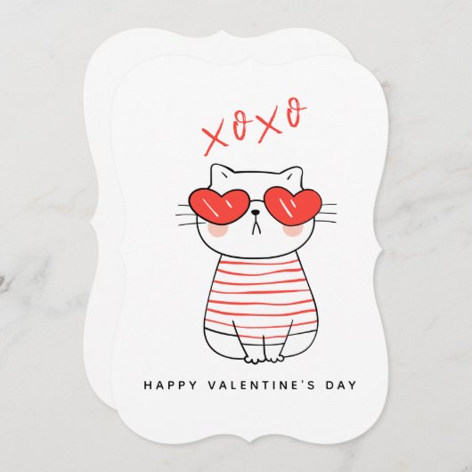 Invitation Funny Red and White Cat Valentine's Day Card (Devant / Derrière)