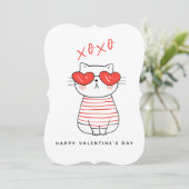 Invitation Funny Red and White Cat Valentine's Day Card (Debout devant)