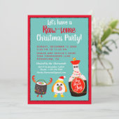 Invitation Funny Red Kawaii Sushi fête de Noël (Debout devant)