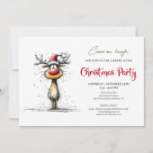 Invitation Funny Reindeer Hand Drawn Holiday Party Card (Devant)