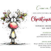Invitation Funny Reindeer Hand Drawn Holiday Party Card