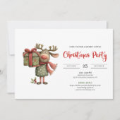 Invitation Funny Reindeer red green printable Christmas  (Devant)