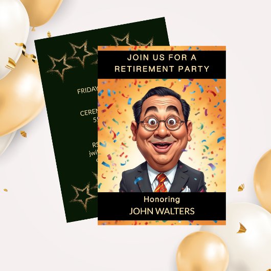 Invitation Funny Retirement Party Caricature Business Man