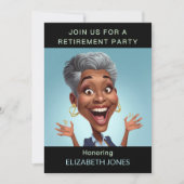 Invitation Funny Retirement Party Caricature Lady (Devant)