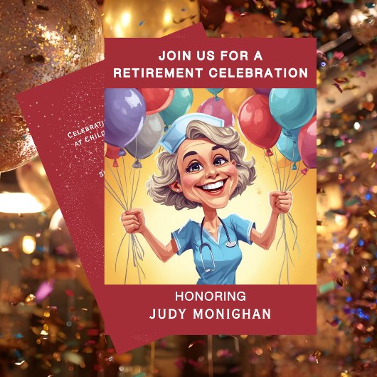 Invitation Funny Retirement Party Nurse Caricature 