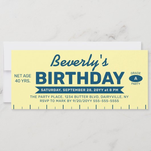 Invitation Funny Retro Butter Stick Personalized Birthday (Devant)