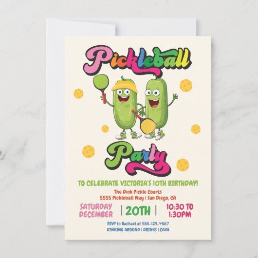 Invitation Funny Retro Pickleball Party (Devant)