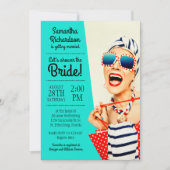 Invitation Funny Retro Stylish Beach Lady Fête des mariées (Devant)