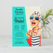 Invitation Funny Retro Stylish Beach Lady Fête des mariées (Debout devant)