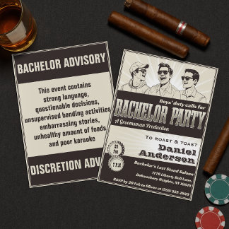 Invitation Funny Retro Vintage Monochrome Bachelor Party