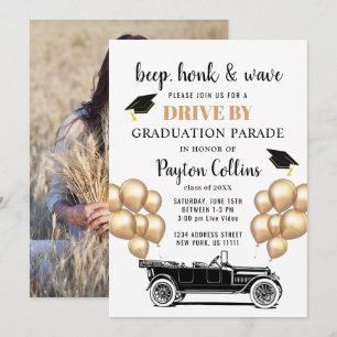 Invitation Funny Retro Voiture DRIVE BY PHOTO Graduation Part