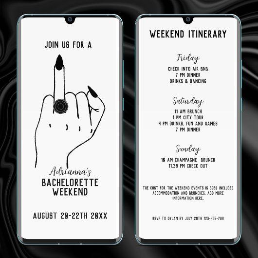 Invitation Funny Ring Doigt Bachelorette Week-end Itinéraire
