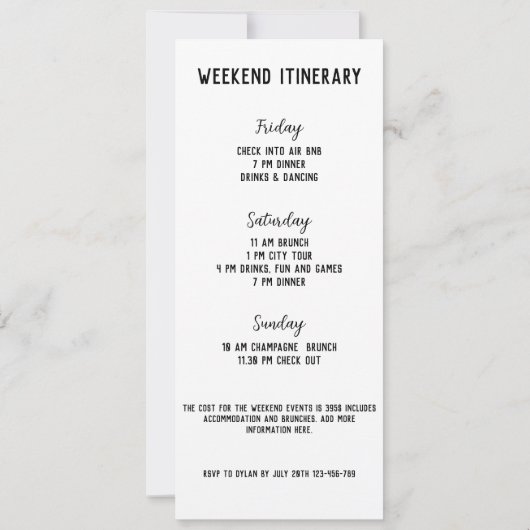 Invitation Funny Ring Doigt Bachelorette Week-end Itinéraire (Dos)