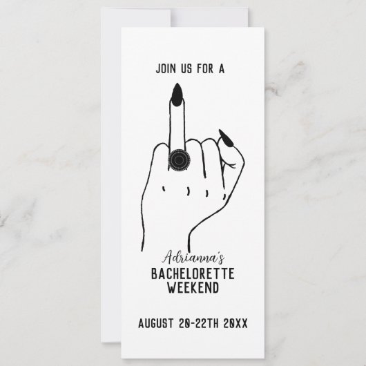 Invitation Funny Ring Doigt Bachelorette Week-end Itinéraire (Devant)