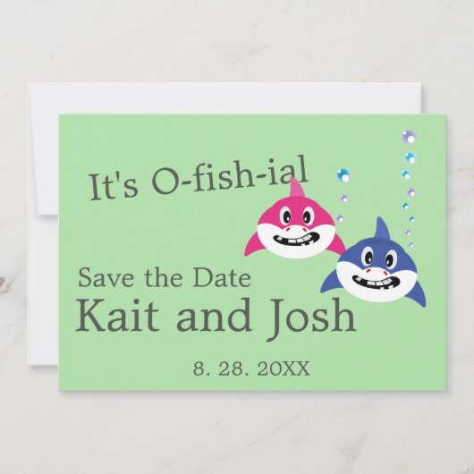Invitation Funny Shark Fish Thème Mariage enregistrer la date (Devant)