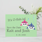 Invitation Funny Shark Fish Thème Mariage enregistrer la date (Debout devant)
