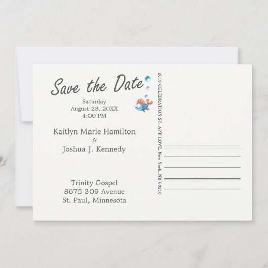 Invitation Funny Shark Fish Thème Mariage enregistrer la date (Dos)