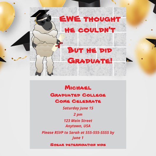 Invitation Funny Sheep Graduation